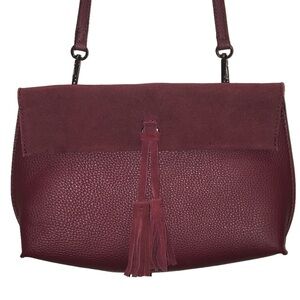 Street Level Leather Trim Cross Body Envelope Style Burgundy Tassels
